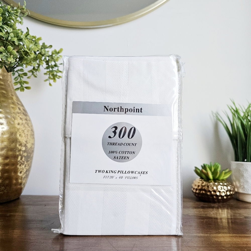 Northpoint Pair Pillowcases 300 Thread Count 100% Cotton Sateen King Pillowcases